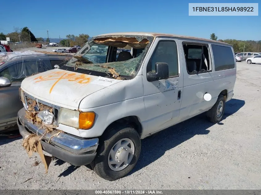 2005 Ford Econoline E350 Super Duty Wagon VIN: 1FBNE31L85HA98922 Lot: 40567598