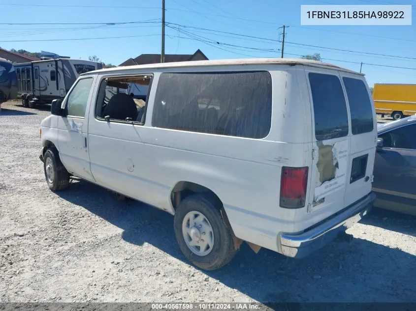 2005 Ford Econoline E350 Super Duty Wagon VIN: 1FBNE31L85HA98922 Lot: 40567598