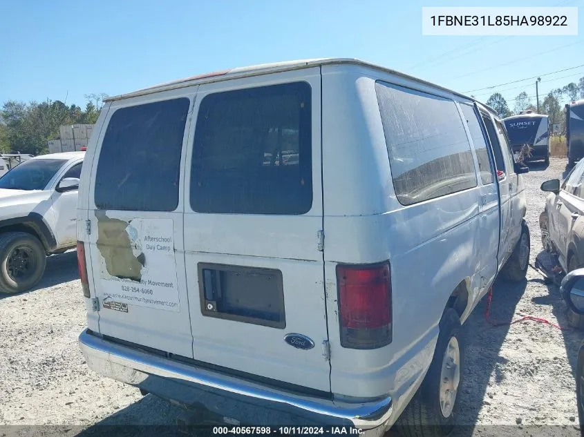 2005 Ford Econoline E350 Super Duty Wagon VIN: 1FBNE31L85HA98922 Lot: 40567598