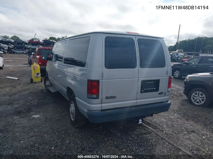 2008 Ford Econoline E150 Wagon VIN: 1FMNE11W48DB14194 Lot: 40503274