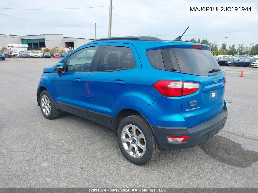 2018 Ford Ecosport Se VIN: MAJ6P1UL2JC191944 Lot: 12091574