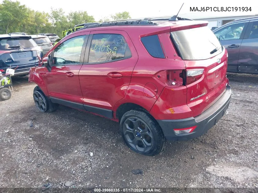 2018 Ford Ecosport Ses VIN: MAJ6P1CL8JC191934 Lot: 39860335