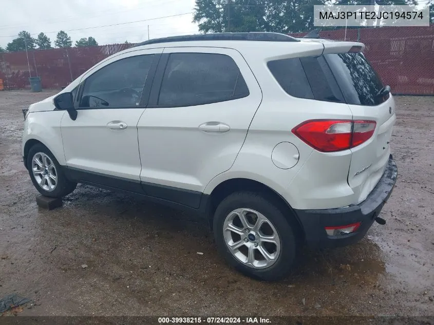 2018 Ford Ecosport Se VIN: MAJ3P1TE2JC194574 Lot: 39938215