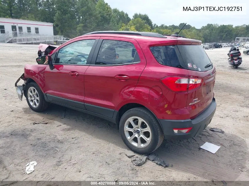 2018 Ford Ecosport Se VIN: MAJ3P1TEXJC192751 Lot: 40278888