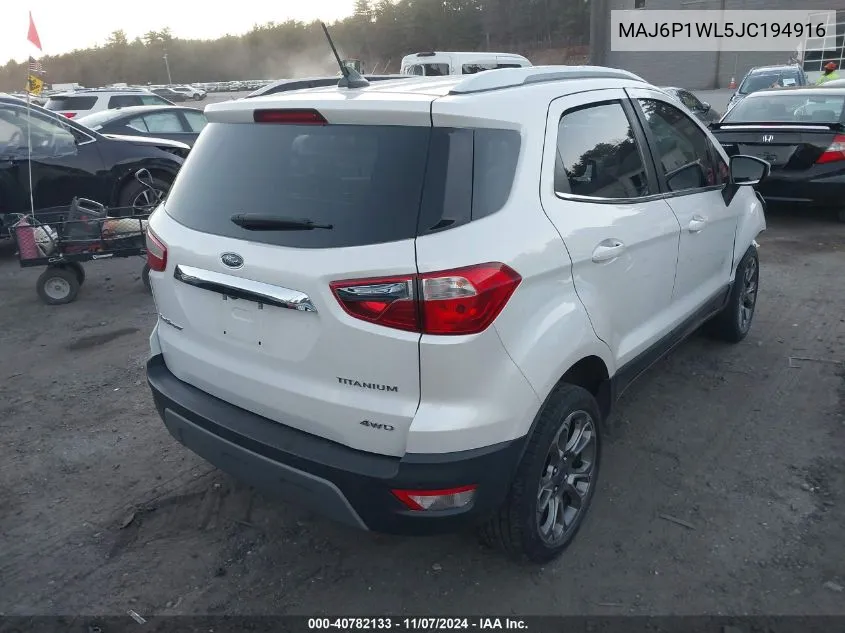 2018 Ford Ecosport Titanium VIN: MAJ6P1WL5JC194916 Lot: 40782133