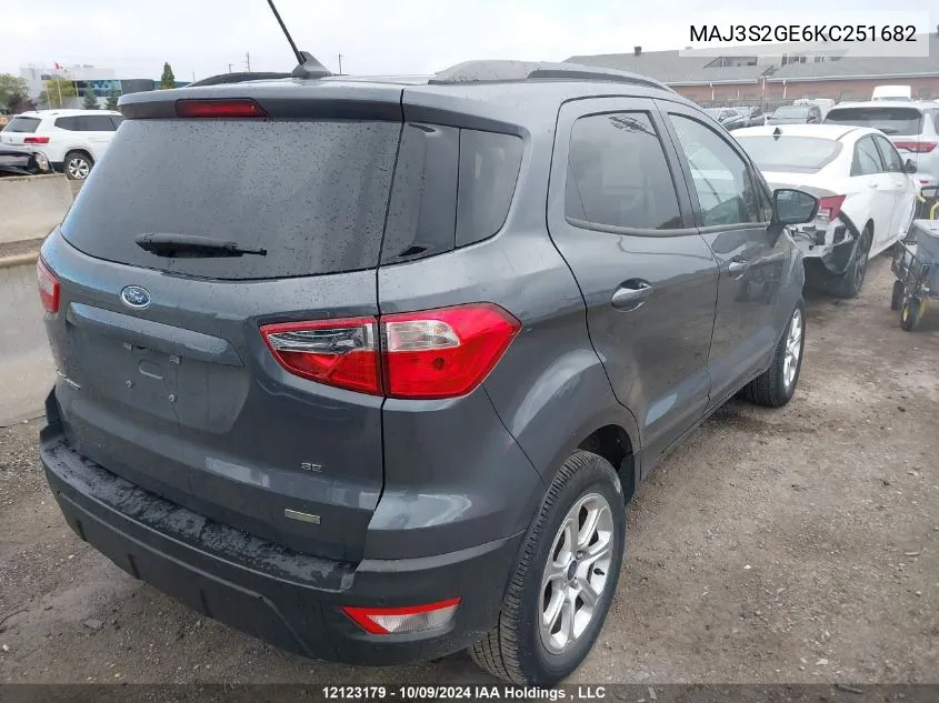 2019 Ford Ecosport Se VIN: MAJ3S2GE6KC251682 Lot: 12123179