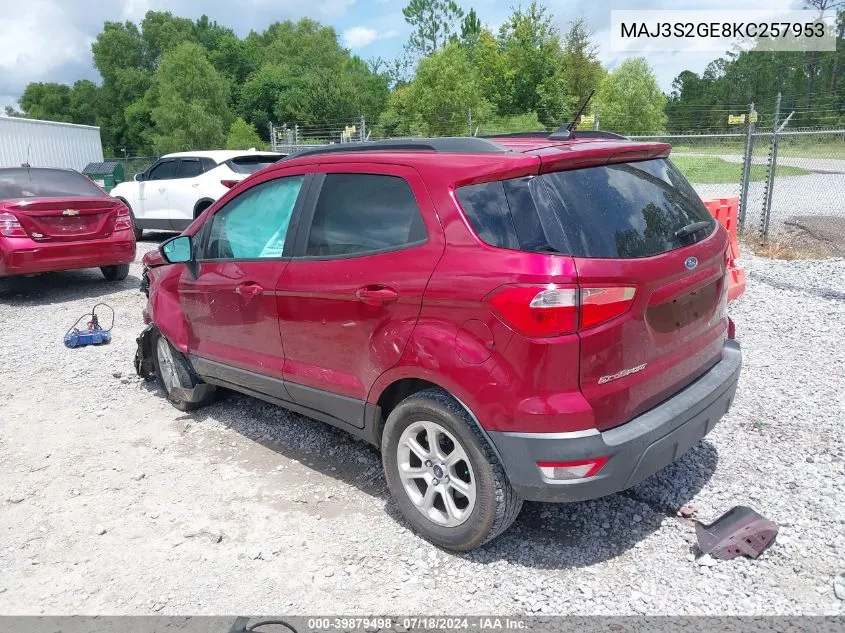 2019 Ford Ecosport Se VIN: MAJ3S2GE8KC257953 Lot: 39879498