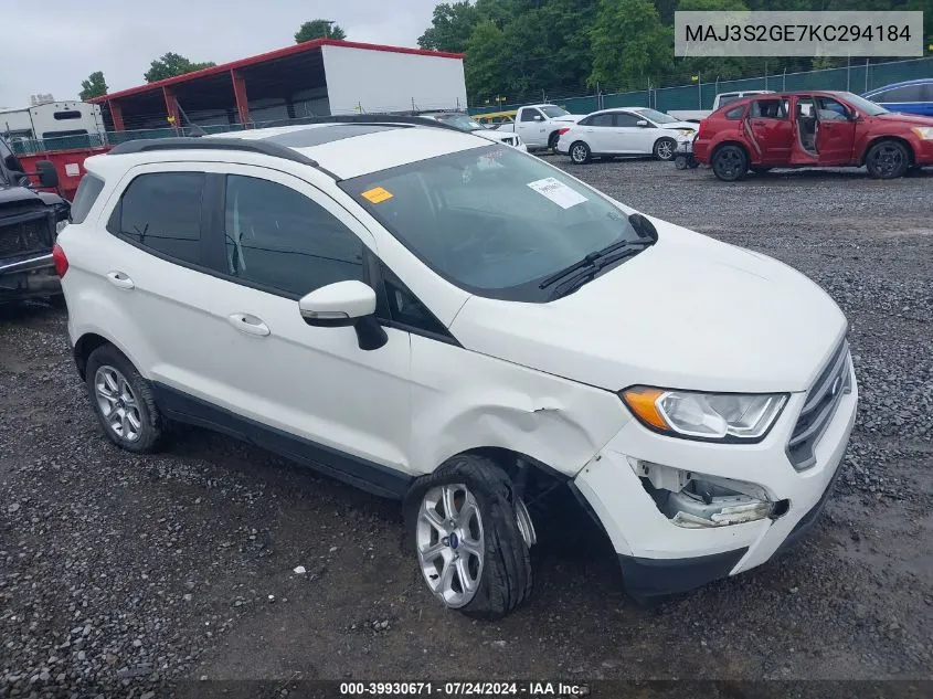 2019 Ford Ecosport Se VIN: MAJ3S2GE7KC294184 Lot: 39930671