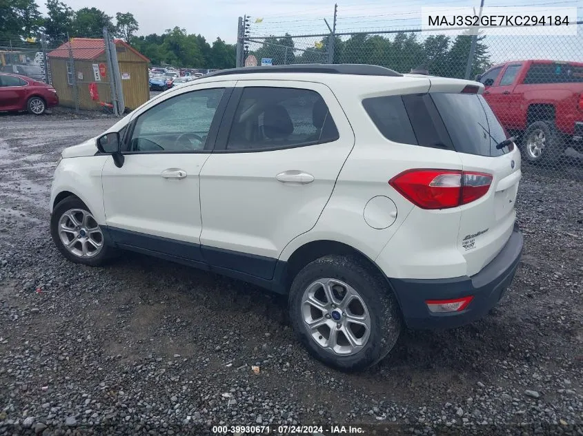 2019 Ford Ecosport Se VIN: MAJ3S2GE7KC294184 Lot: 39930671