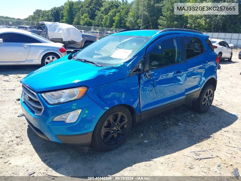 2019 Ford Ecosport Se VIN: MAJ3S2GE3KC257665 Lot: 40143386