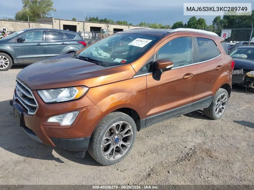 2019 Ford Ecosport Titanium VIN: MAJ6S3KL3KC289749 Lot: 40206279