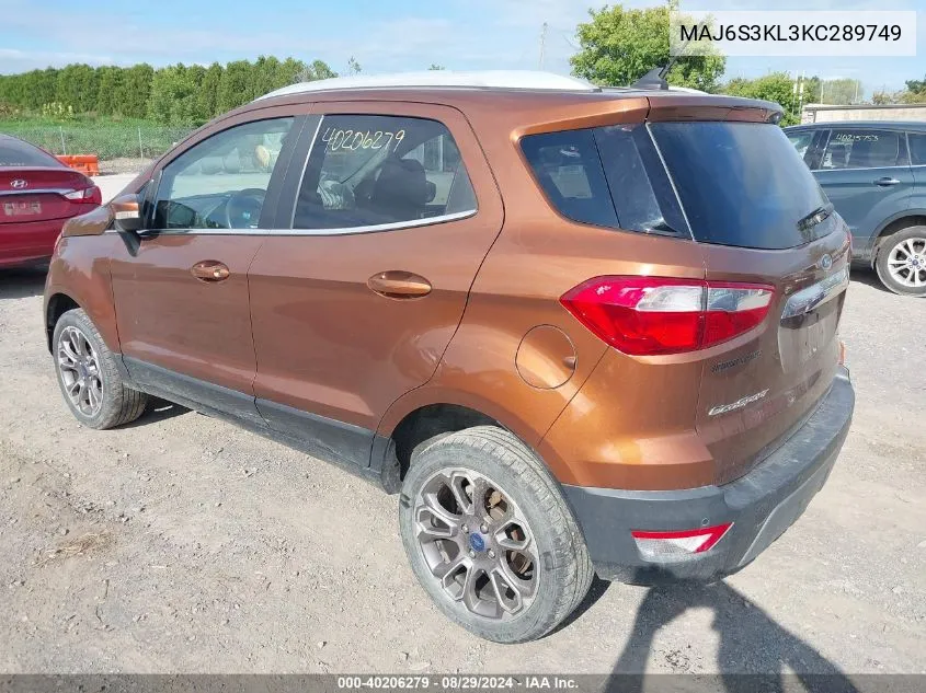 2019 Ford Ecosport Titanium VIN: MAJ6S3KL3KC289749 Lot: 40206279