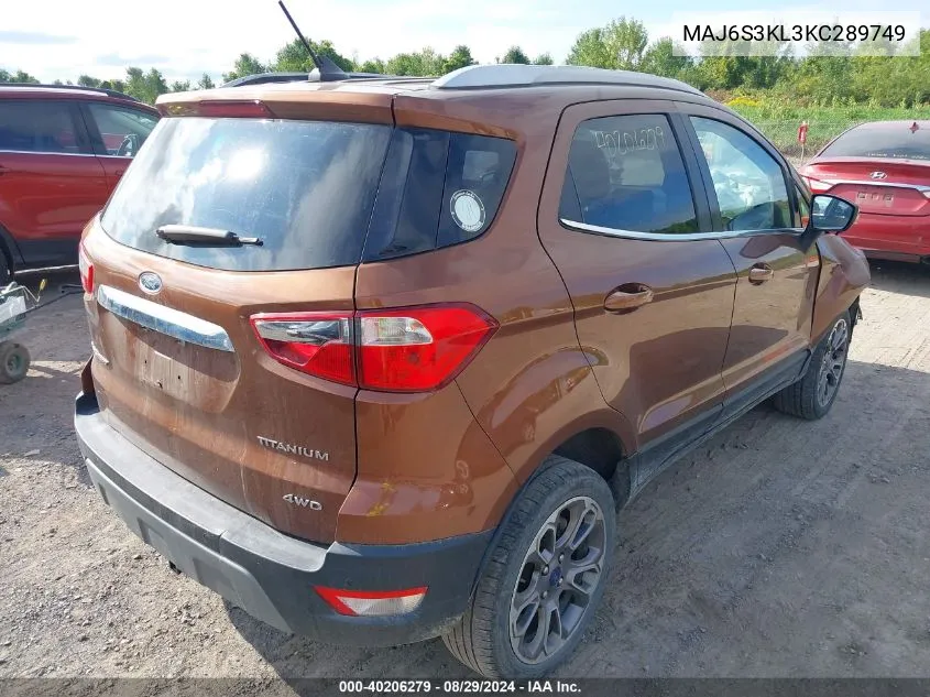 2019 Ford Ecosport Titanium VIN: MAJ6S3KL3KC289749 Lot: 40206279