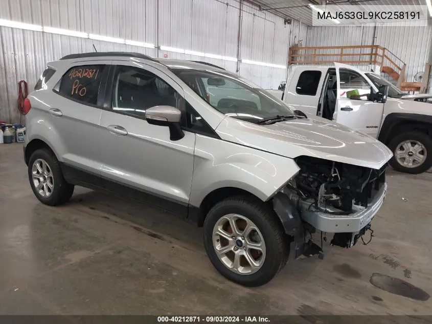 2019 Ford Ecosport Se VIN: MAJ6S3GL9KC258191 Lot: 40212871