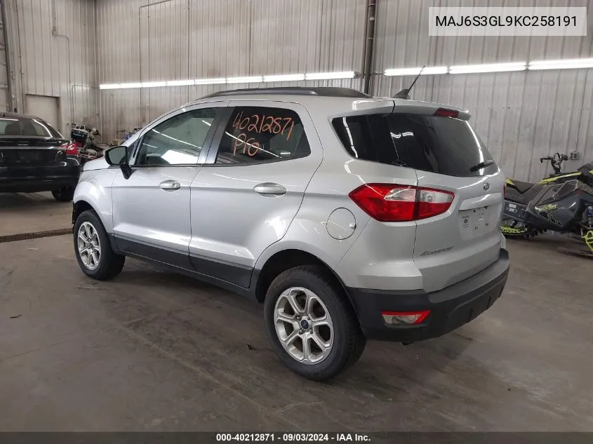 2019 Ford Ecosport Se VIN: MAJ6S3GL9KC258191 Lot: 40212871