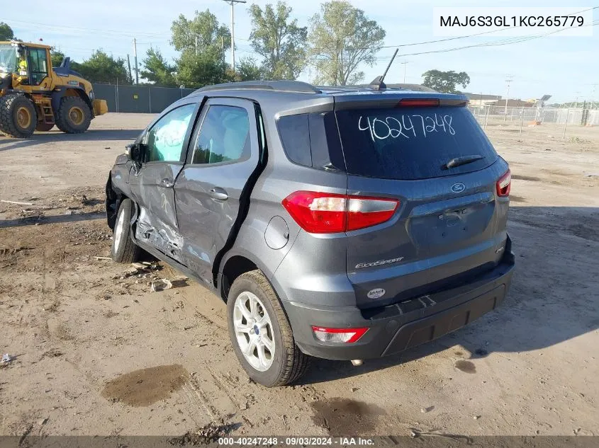 2019 Ford Ecosport Se VIN: MAJ6S3GL1KC265779 Lot: 40247248