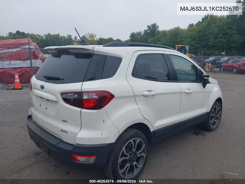 2019 Ford Ecosport Ses VIN: MAJ6S3JL1KC252670 Lot: 40263574