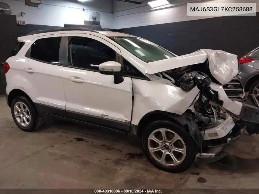 2019 Ford Ecosport Se VIN: MAJ6S3GL7KC258688 Lot: 40310086