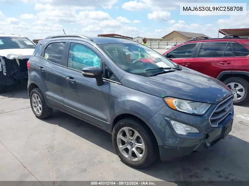 2019 Ford Ecosport Se VIN: MAJ6S3GL9KC258708 Lot: 40312104