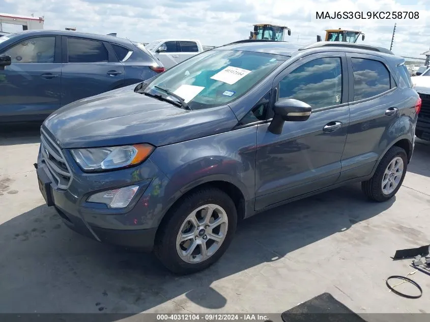 2019 Ford Ecosport Se VIN: MAJ6S3GL9KC258708 Lot: 40312104