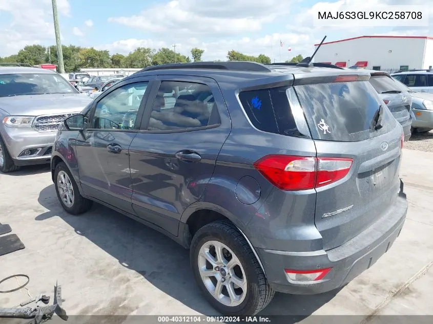 2019 Ford Ecosport Se VIN: MAJ6S3GL9KC258708 Lot: 40312104