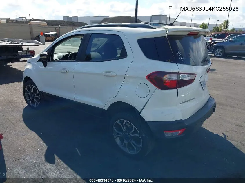 2019 Ford Ecosport Ses VIN: MAJ6S3JL4KC255028 Lot: 40334578