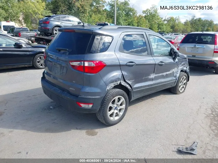 2019 Ford Ecosport Se VIN: MAJ6S3GL3KC298136 Lot: 40365061