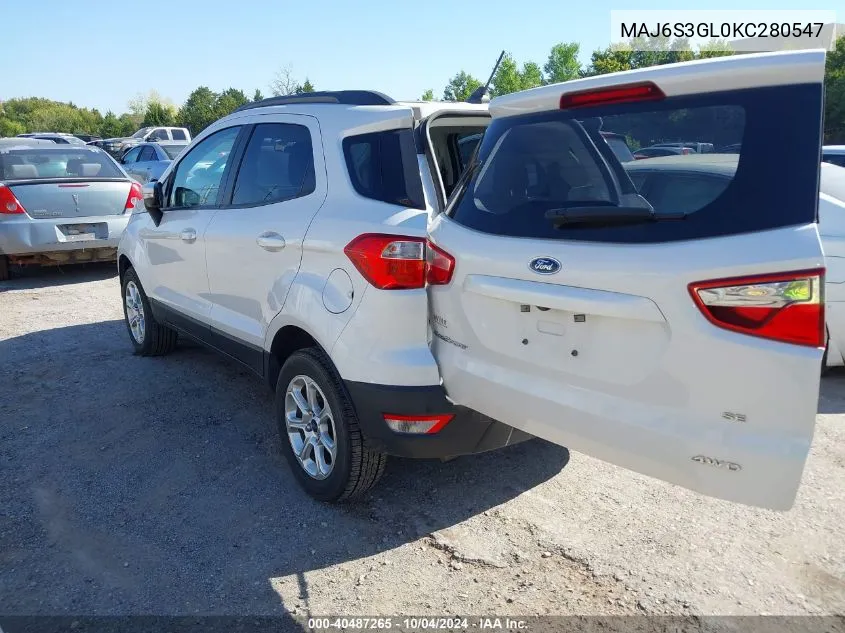 2019 Ford Ecosport Se VIN: MAJ6S3GL0KC280547 Lot: 40487265