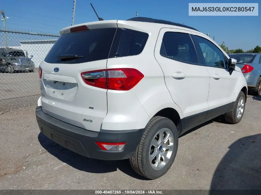 2019 Ford Ecosport Se VIN: MAJ6S3GL0KC280547 Lot: 40487265