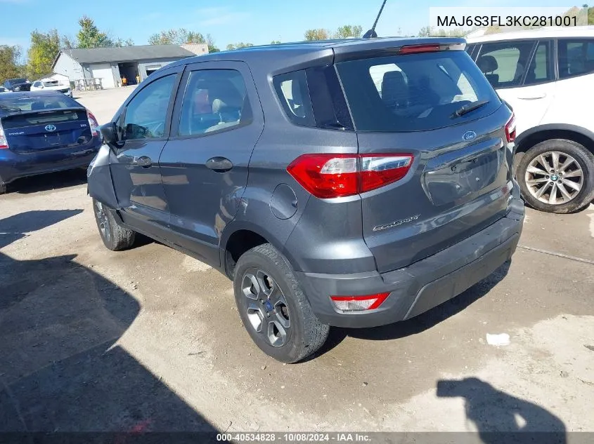 2019 Ford Ecosport S VIN: MAJ6S3FL3KC281001 Lot: 40534828