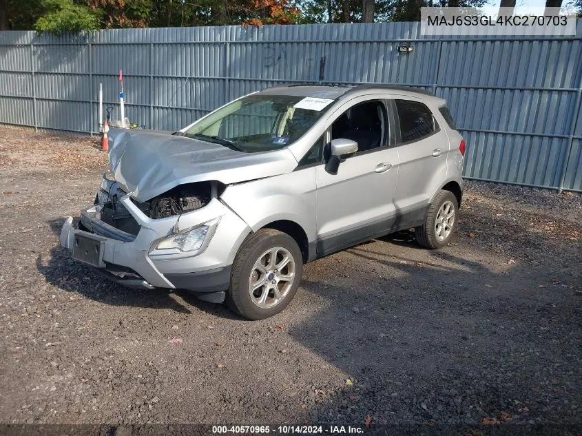 2019 Ford Ecosport Se VIN: MAJ6S3GL4KC270703 Lot: 40570965