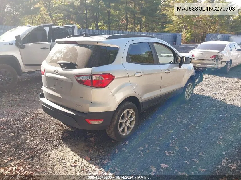 2019 Ford Ecosport Se VIN: MAJ6S3GL4KC270703 Lot: 40570965