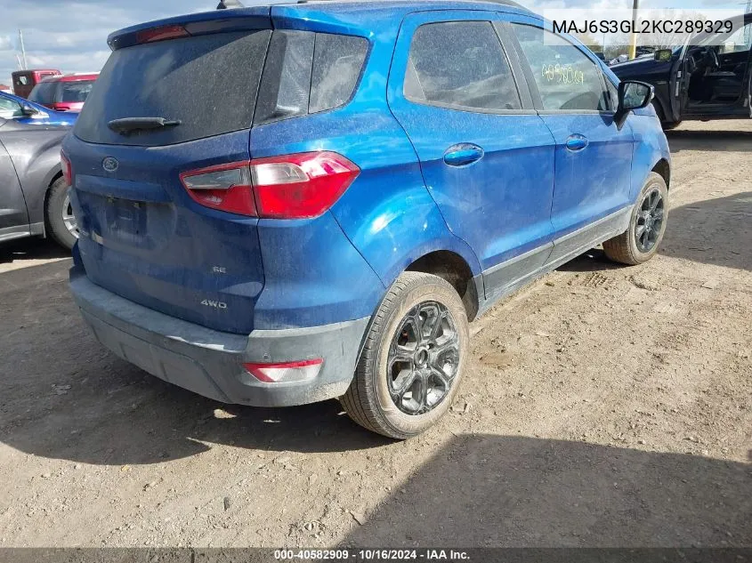 2019 Ford Ecosport Se VIN: MAJ6S3GL2KC289329 Lot: 40582909