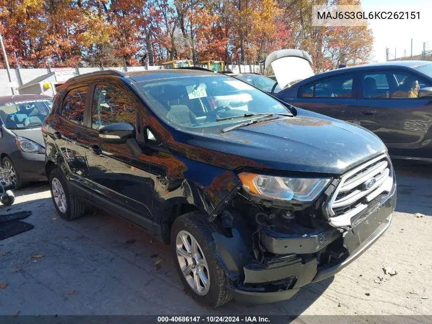 2019 Ford Ecosport Se VIN: MAJ6S3GL6KC262151 Lot: 40686147