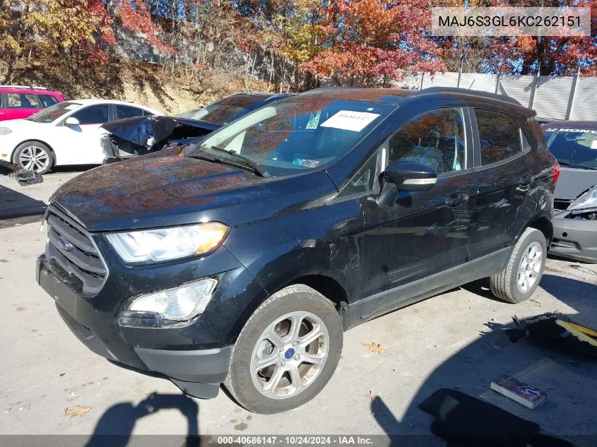 2019 Ford Ecosport Se VIN: MAJ6S3GL6KC262151 Lot: 40686147