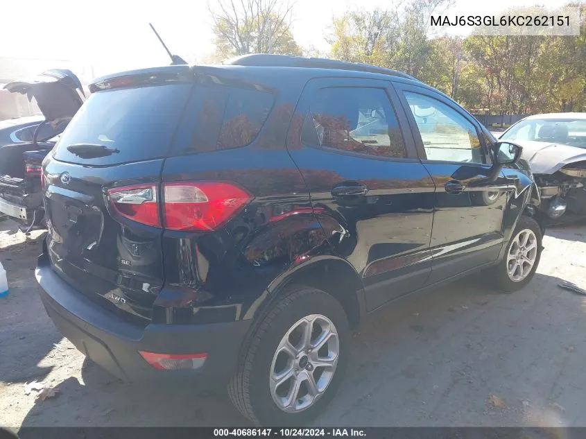 2019 Ford Ecosport Se VIN: MAJ6S3GL6KC262151 Lot: 40686147