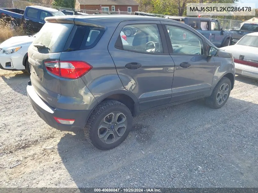 2019 Ford Ecosport S VIN: MAJ6S3FL2KC286478 Lot: 40698047