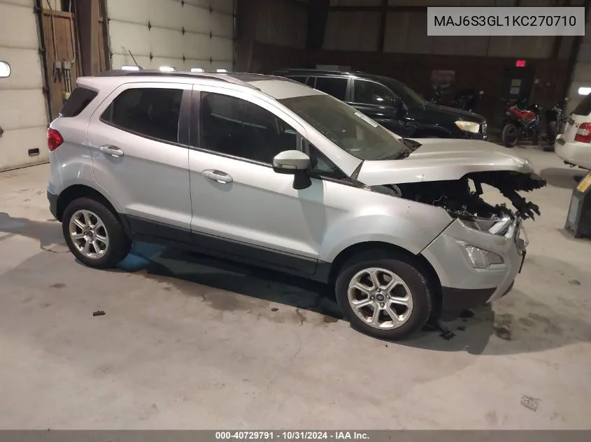 2019 Ford Ecosport Se VIN: MAJ6S3GL1KC270710 Lot: 40729791