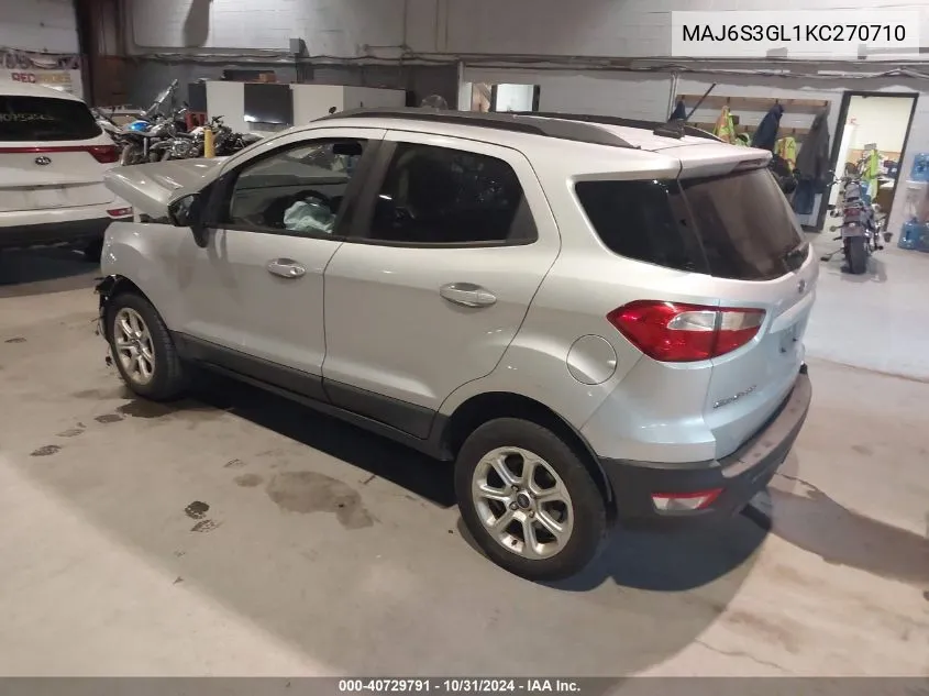 2019 Ford Ecosport Se VIN: MAJ6S3GL1KC270710 Lot: 40729791