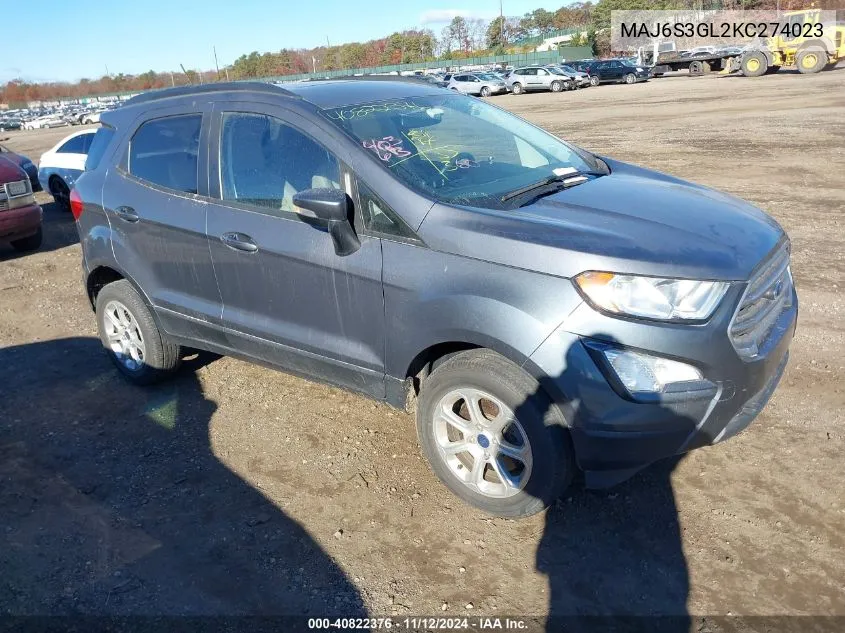 2019 Ford Ecosport Se VIN: MAJ6S3GL2KC274023 Lot: 40822376