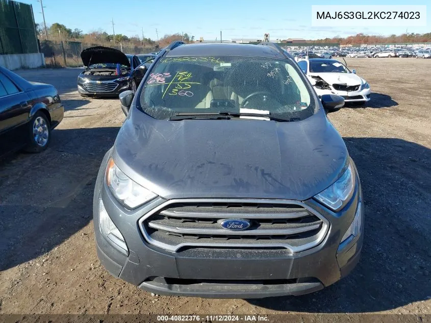 2019 Ford Ecosport Se VIN: MAJ6S3GL2KC274023 Lot: 40822376