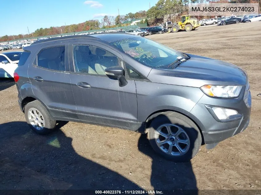 2019 Ford Ecosport Se VIN: MAJ6S3GL2KC274023 Lot: 40822376