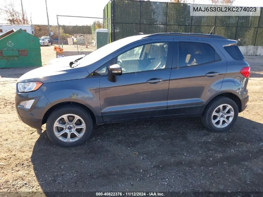 2019 Ford Ecosport Se VIN: MAJ6S3GL2KC274023 Lot: 40822376