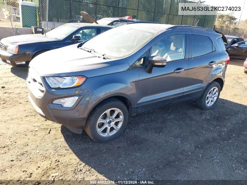 2019 Ford Ecosport Se VIN: MAJ6S3GL2KC274023 Lot: 40822376