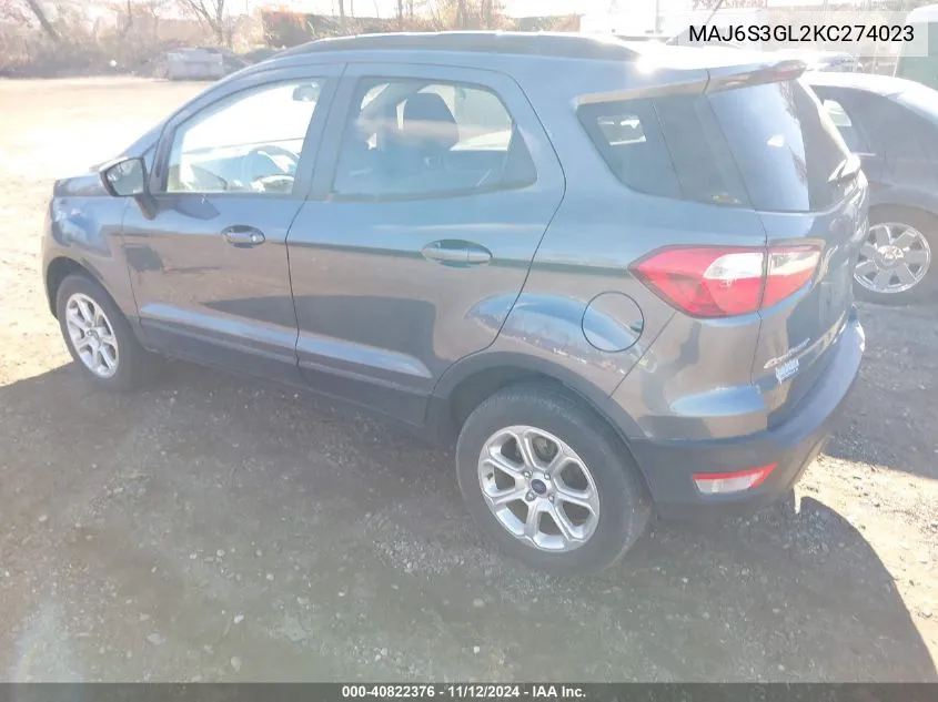 2019 Ford Ecosport Se VIN: MAJ6S3GL2KC274023 Lot: 40822376