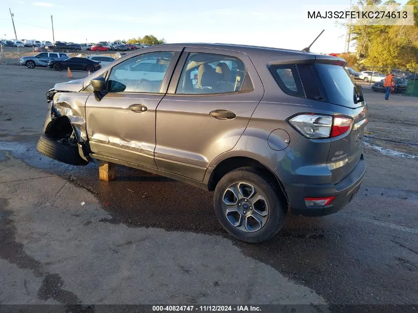 2019 Ford Ecosport S VIN: MAJ3S2FE1KC274613 Lot: 40824747