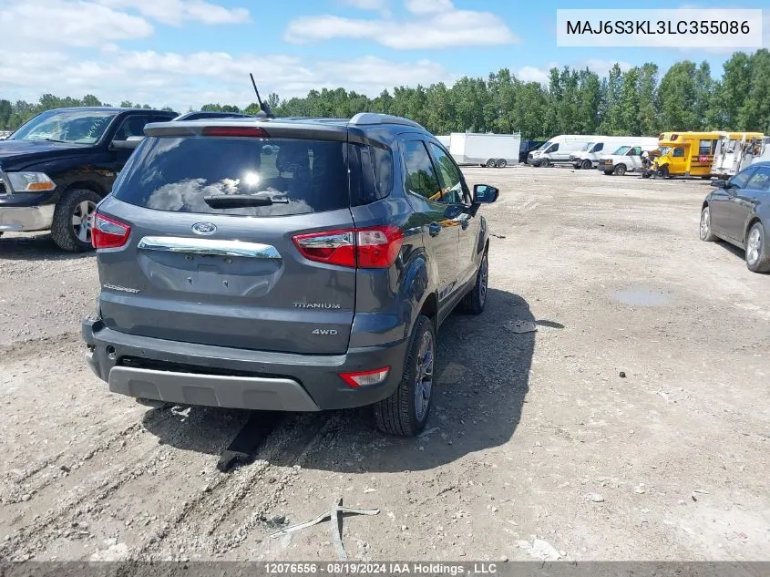 2020 Ford Ecosport Titanium VIN: MAJ6S3KL3LC355086 Lot: 12076556