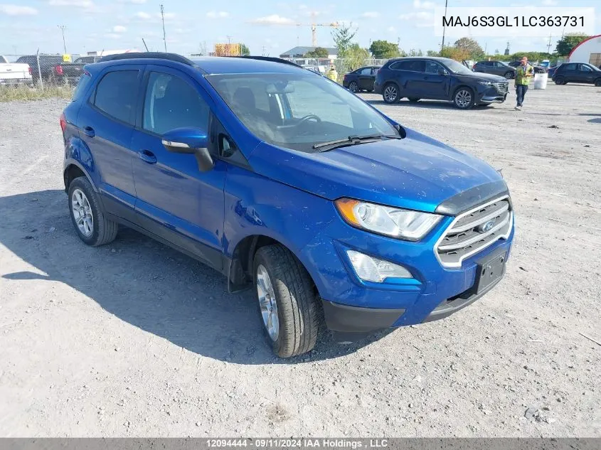 2020 Ford Ecosport Se VIN: MAJ6S3GL1LC363731 Lot: 12094444