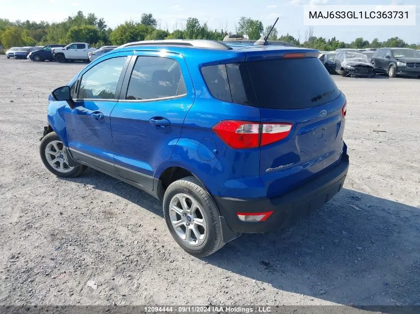 2020 Ford Ecosport Se VIN: MAJ6S3GL1LC363731 Lot: 12094444