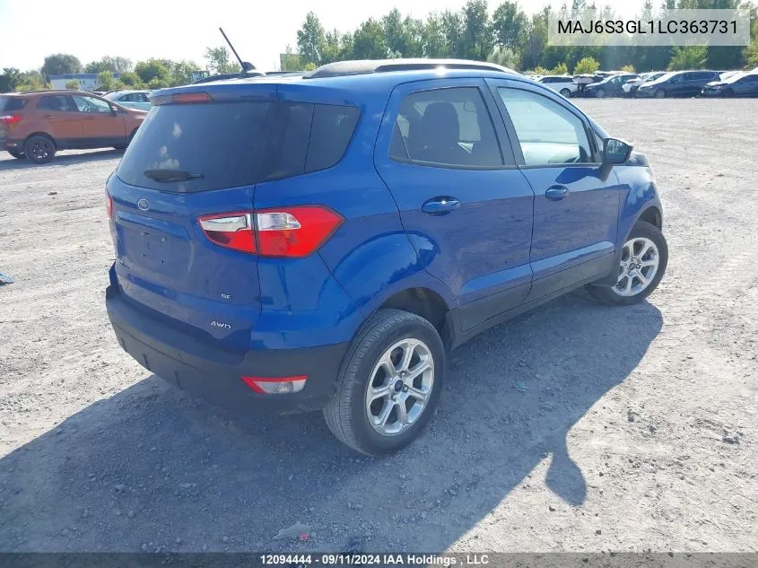 2020 Ford Ecosport Se VIN: MAJ6S3GL1LC363731 Lot: 12094444